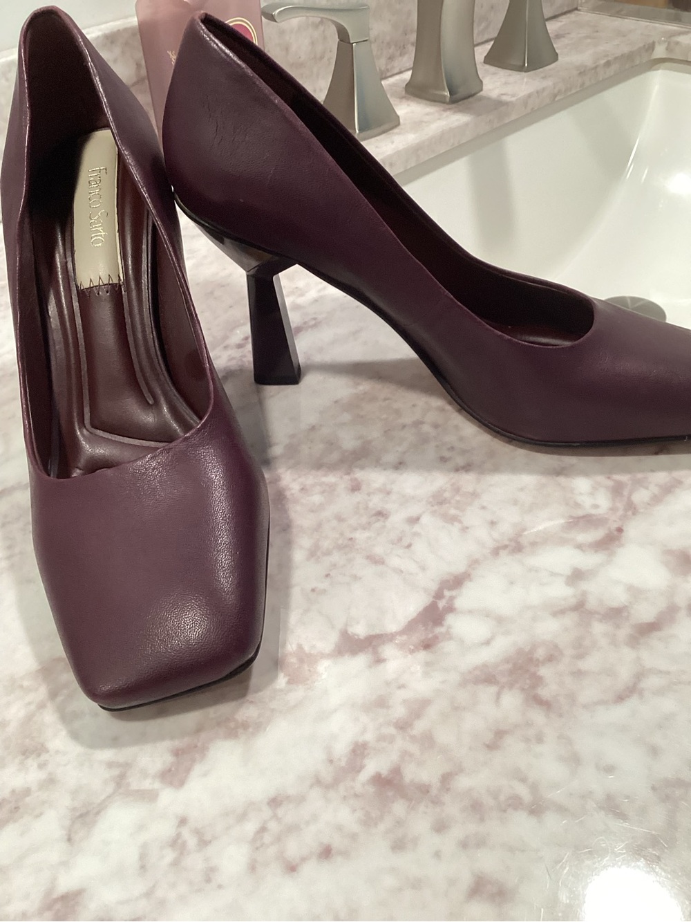 NWOT Franco Sarto Burgundy Leather Square-Toe Block Heels
